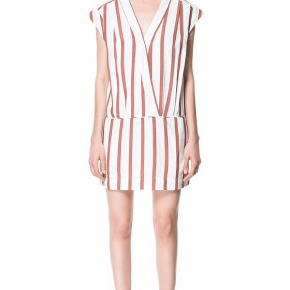 Zara mini stripe off white and brown/red dress